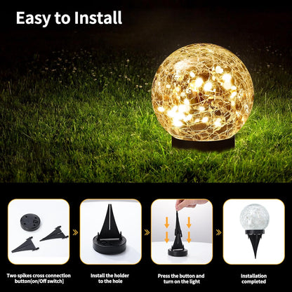 Solar Globe Lights Outdoor Waterproof - Cracked Glass Ball Lights for Garden, Patio, Yard, Lawn and