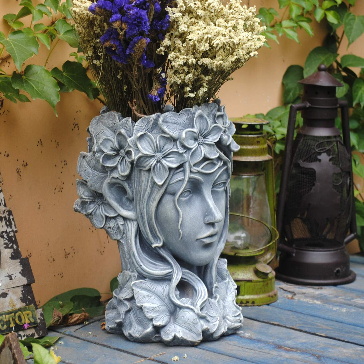 Sungmor Creative Goddess Head Planter Statue for Garden Ornaments | 9×9×14 Inch Premium Resin |