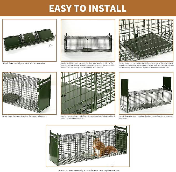 40” 2 Door Live Animal Trap, Easy Set and Release Animal Trap, Live Animal Trap Cage for catching