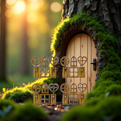 4 Pcs Wooden Fairy Garden Door and Windows Ornaments Tree Statues for Tree Trunk Yard Decoration