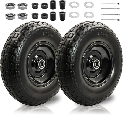 2PC 4.00-6 Flat-Free Tires and Wheels,13" Rubber Solid Tire, with 5/8" & 3/4" Bearing, 1.8"-5.8"