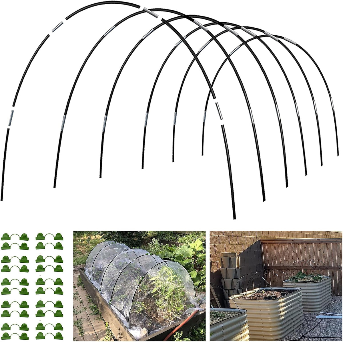 Garden Hoops Grow Tunnel, 6 Sets of 7FT Greenhouse Hoops for Raised Beds, Rust-Proof Fiberglass