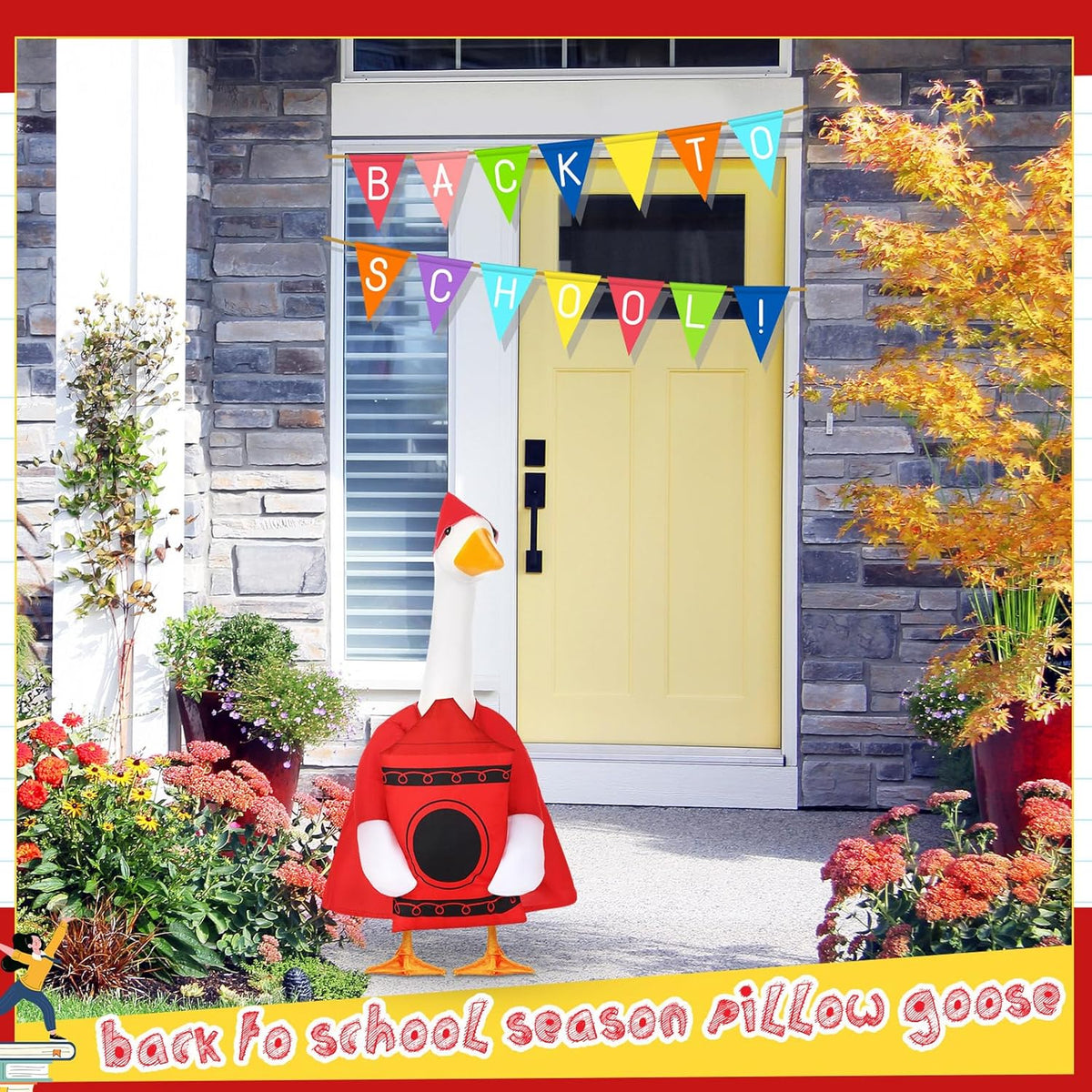 2 Pcs Porch Goose Outfit Halloween Geese Crayon Bus Teacher Cosplay Clothes for 23" Lawn Cement