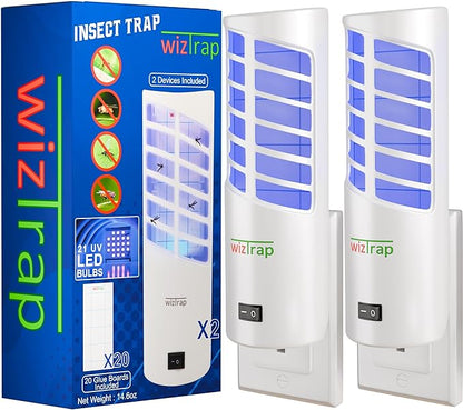 2-Pack Large Indoor Plug in Fly Trap, 21 UV LED Bulbs, 10 Sticky Glue Board Refills, A Home Gnat