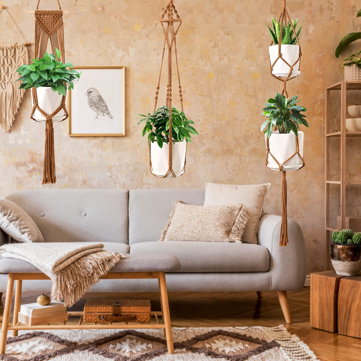 SFENNGPET Macrame Plant Hangers, 6Pack Hanging Planters for Indoor Plants