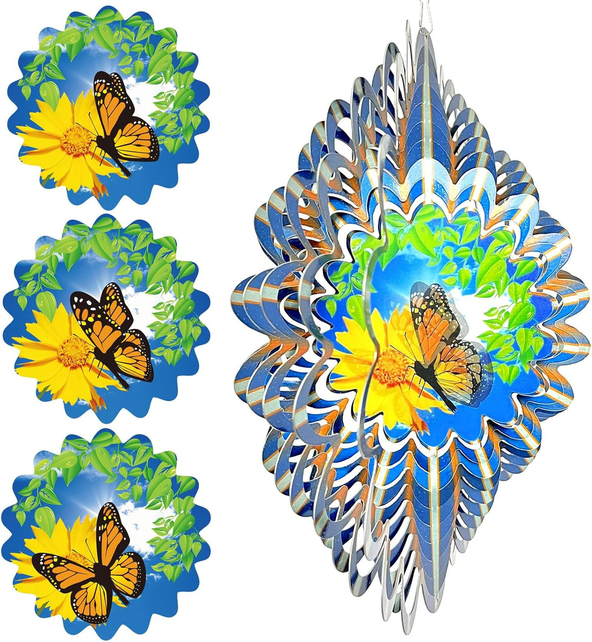 Animated Butterfly Wind Spinner | Stainless Steel Kinetic Wind Spinners 3D Hanging Sculpture