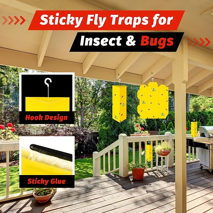 LULUCATCH Sticky Fly Traps, 10 Pack Fly Catcher Fungus Gnat Traps, Hanging Yellow Sticky Traps for