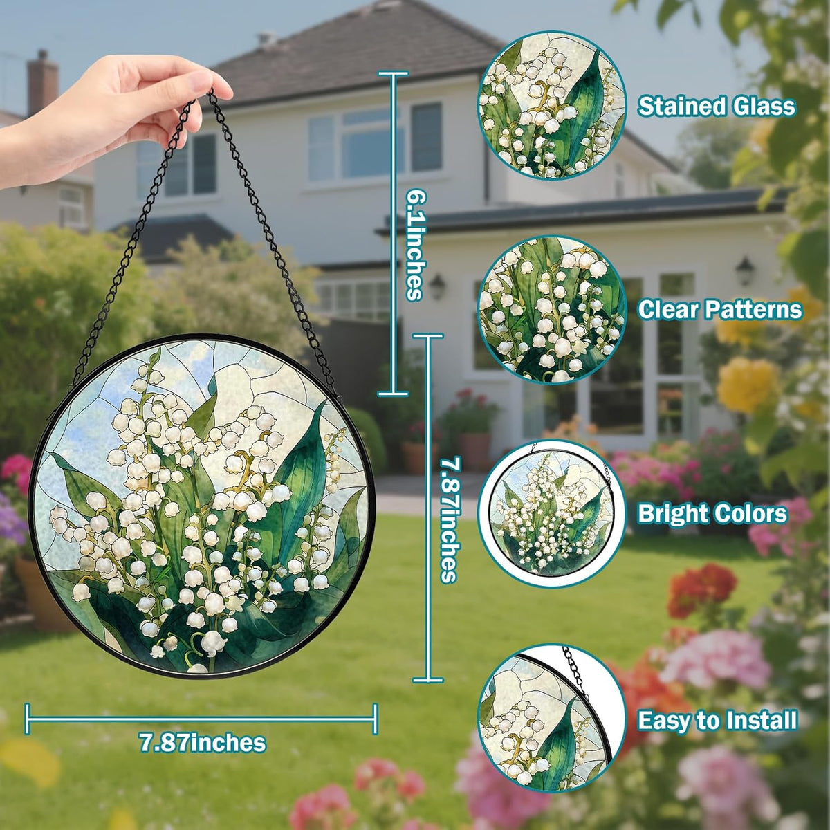 Lily of The Valley Flower Stained Glass Window Hanging, Suncatcher Diamond Glass Panel Hangings