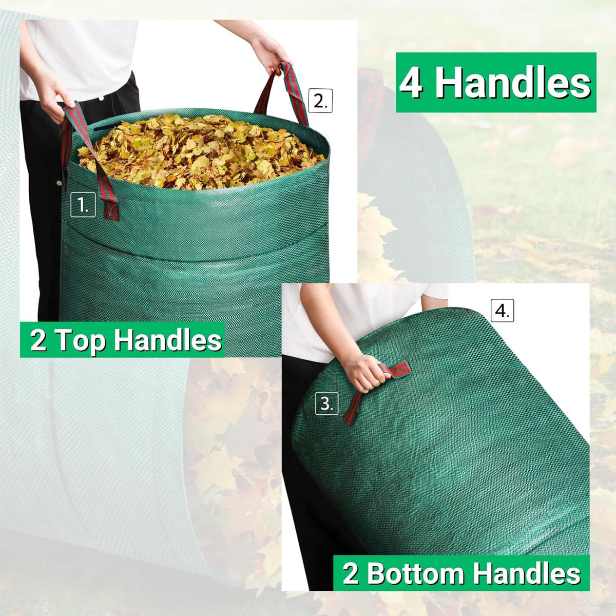 4 Pack 72 Gallons Reusable Yard Waste Bag, 4 Pack Upright Lawn Bags with 4 Handles, Lawn Leaf Bag