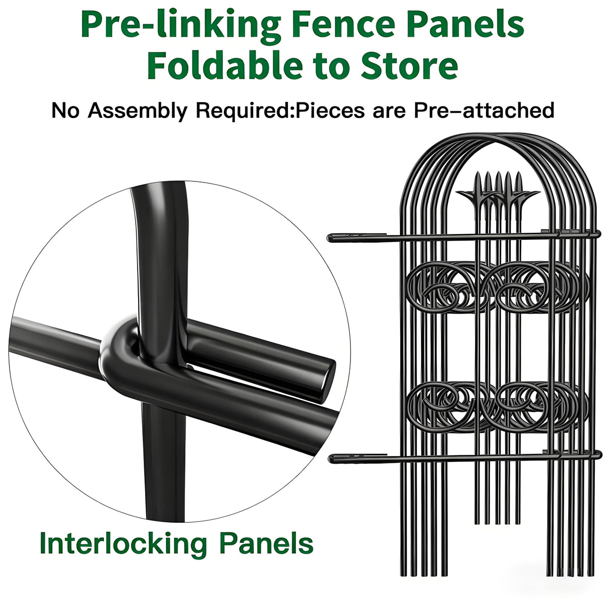 AMAGABELI 8 Panels 32in(H)×10ft(L) Decorative Garden Fence No Dig Rustproof Metal Pre-Linking Fence