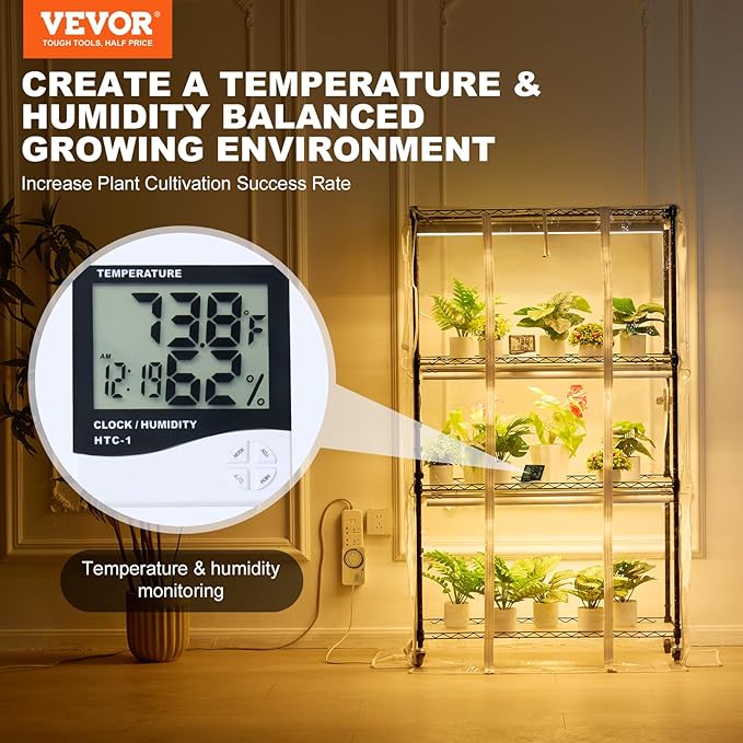 VEVOR Plant Stand with Grow Light, Grow Light Shelf with Cover and Thermometer, 4 Tiers 180W Plant