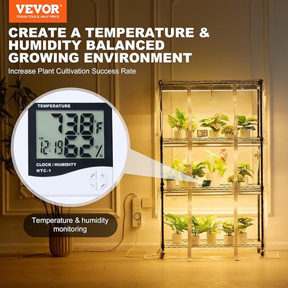 VEVOR Plant Stand with Grow Light, Grow Light Shelf with Cover and Thermometer, 4 Tiers 180W Plant