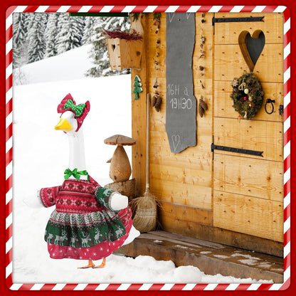 Christmas Porch Goose Outfits for 23 Inch Lawn Statue, Ugly Sweater Costume for Plastic/Cement