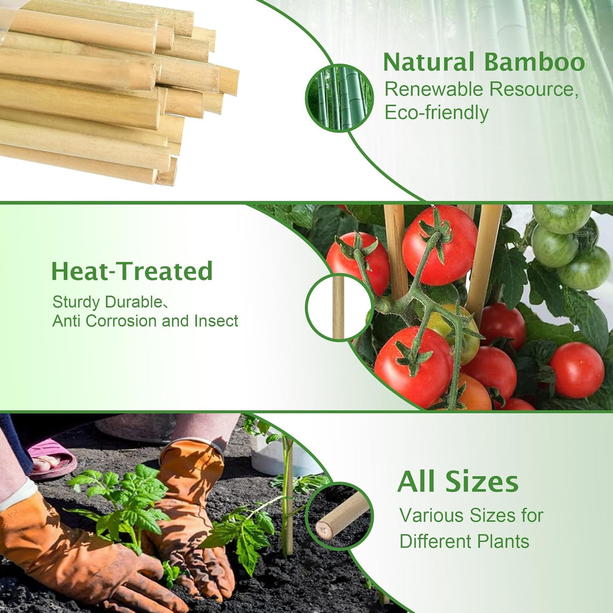 Garden Stakes 4ft, Natural Bamboo Stakes 4 Feet, Thicker Sturdy Plant Stakes 25 Pack for Tomatoes