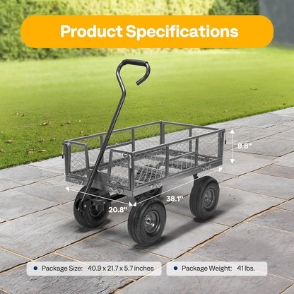 VIVOHOME Heavy Duty 880 Lbs Capacity Mesh Steel Garden Cart Folding Utility Wagon with Removable