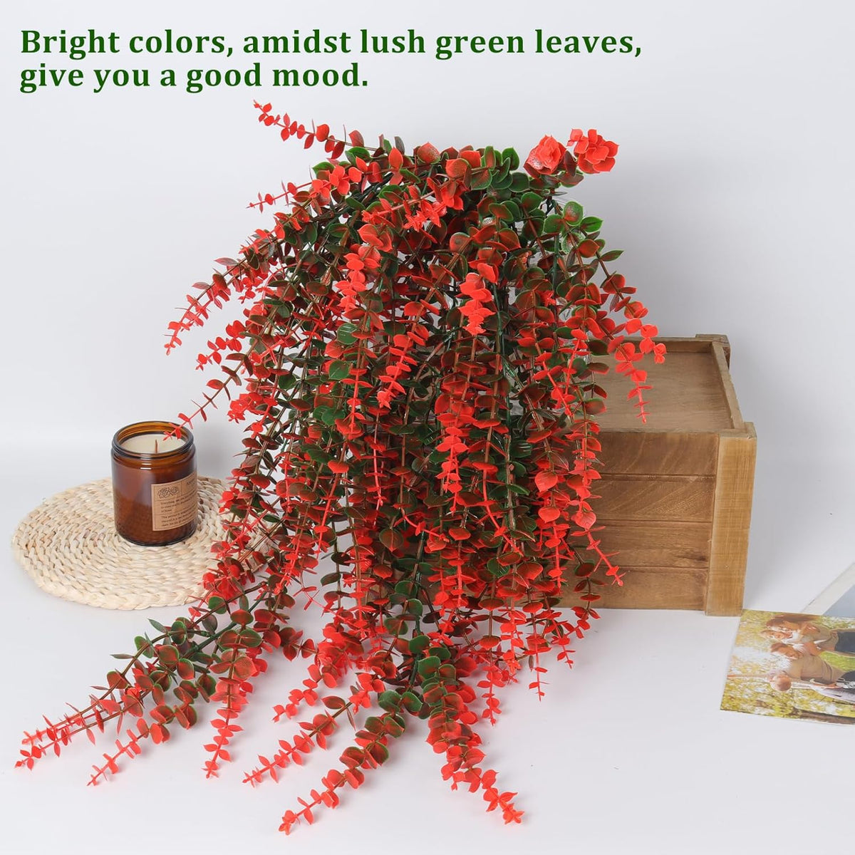 RECUTMS Artificial Monkey Hanging Plant Fake Artificial Eucalyptus Leaf Plants Faux UV Resistant