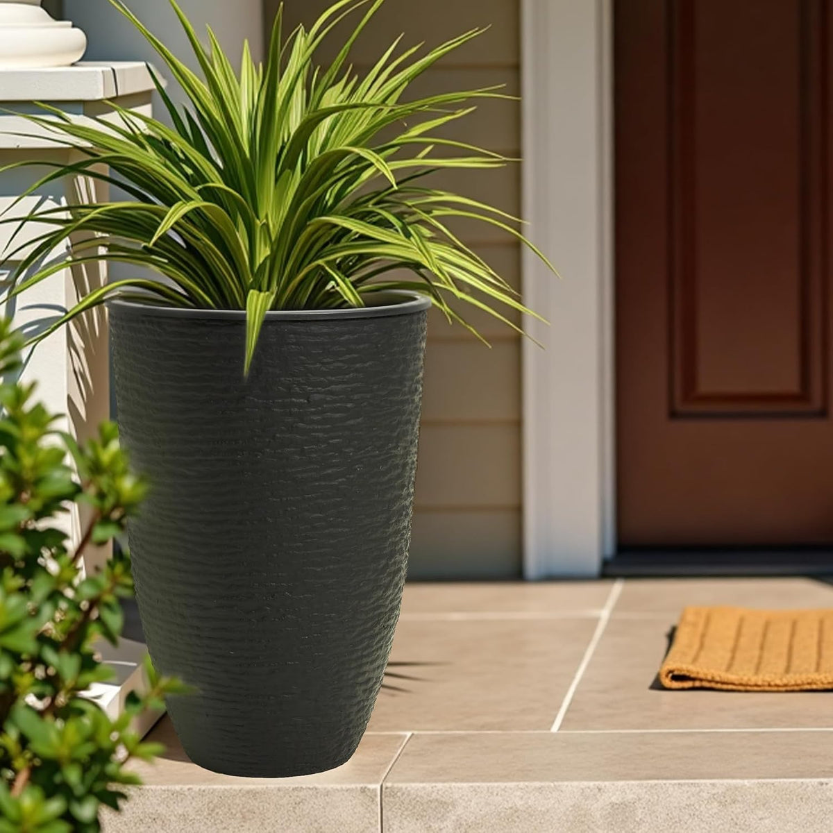WORTH Garden 2-Pack 21" H. Black Tall Planters with Inside Pots - 14'' Dia Plastic Large Round