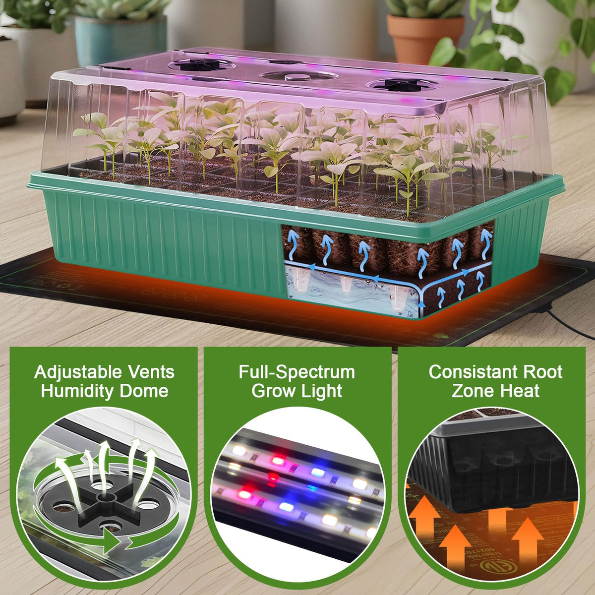 120-Cell Self-Watering Seed Starter Tray with Grow Light, Indoor Seed Starting Kit Trays with Heat