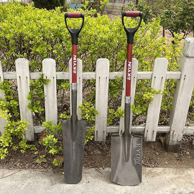 KYLIN 14-Gauge Heavy Duty Shovels Set,2-Piece Fiberglass D-Handle Spade,16” Drain Landscping