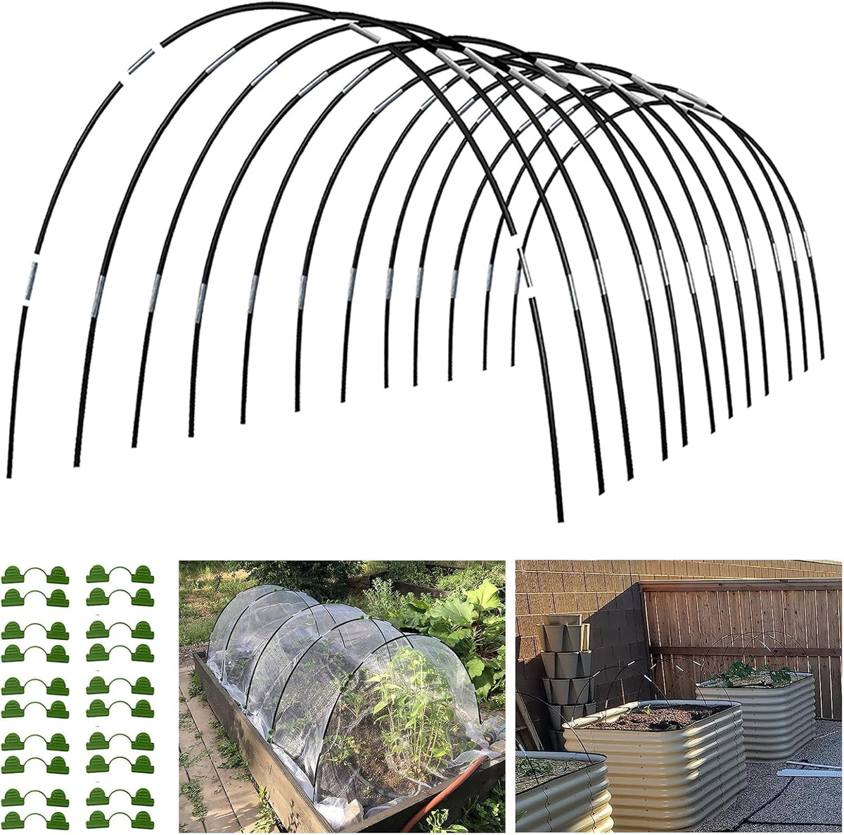 Garden Hoops Grow Tunnel, 12 Sets of 7FT Greenhouse Hoops for Raised Beds, Rust-Proof Fiberglass