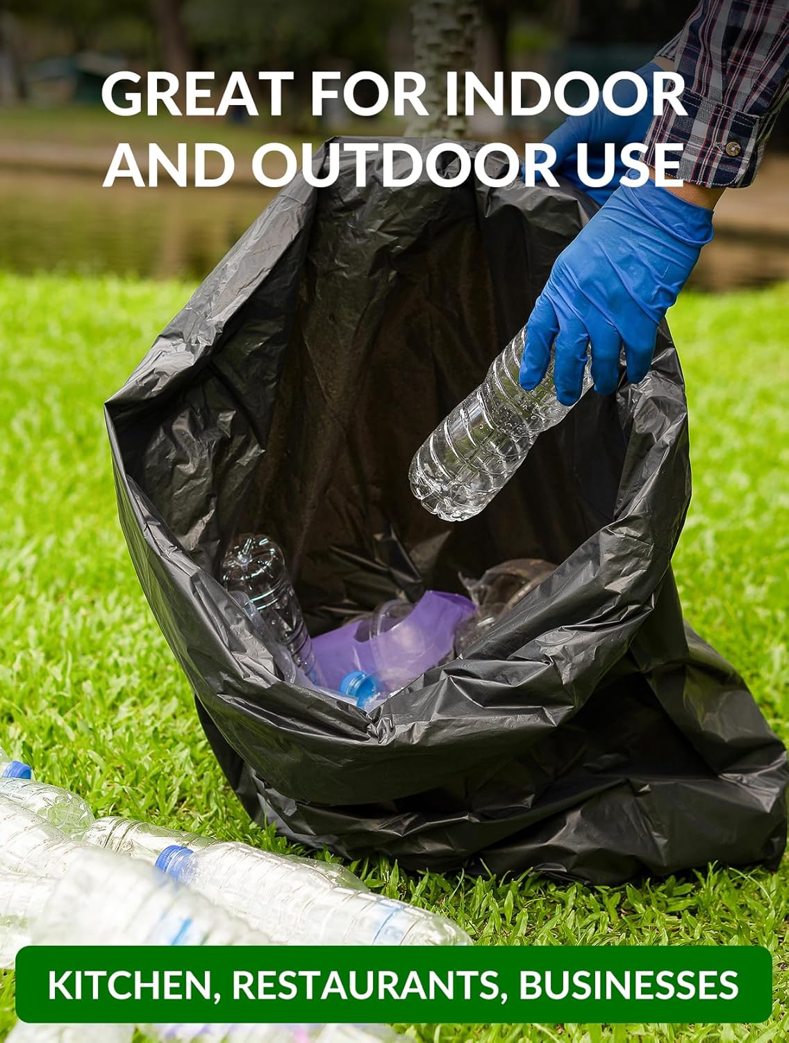 150 Count Heavy Duty Black Trash Bags, 40-45 Gallon, 38x46 Inches, 20 Micron Thick Large Garbage