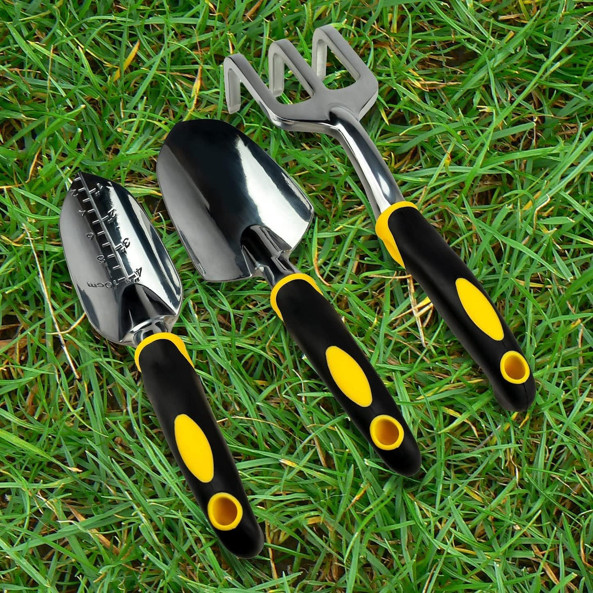 ⭐️ Gardenera 3PC Garden Tool Set with Soft Rubberized Non-Slip Handles - Hand Trowel, Transplant