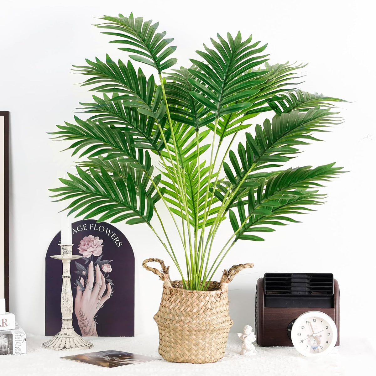 Der Rose Fake Palm Tree 28Inch Faux Plant Potted Tall Fake Plant with Hand-Woven Baskets Artificial