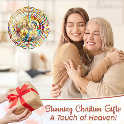 FLAGWIX Christmas Sacred Heart Wind Spinners Outdoor - 3D Stainless Steel Metal Wind Spinners 12 in