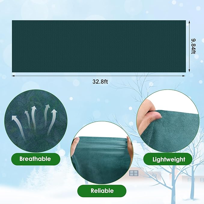 32.8 x 9.8 Ft Thicken Plant Covers Freeze Protection- Darkgreen Warm Winter Frost Cloth Blanket