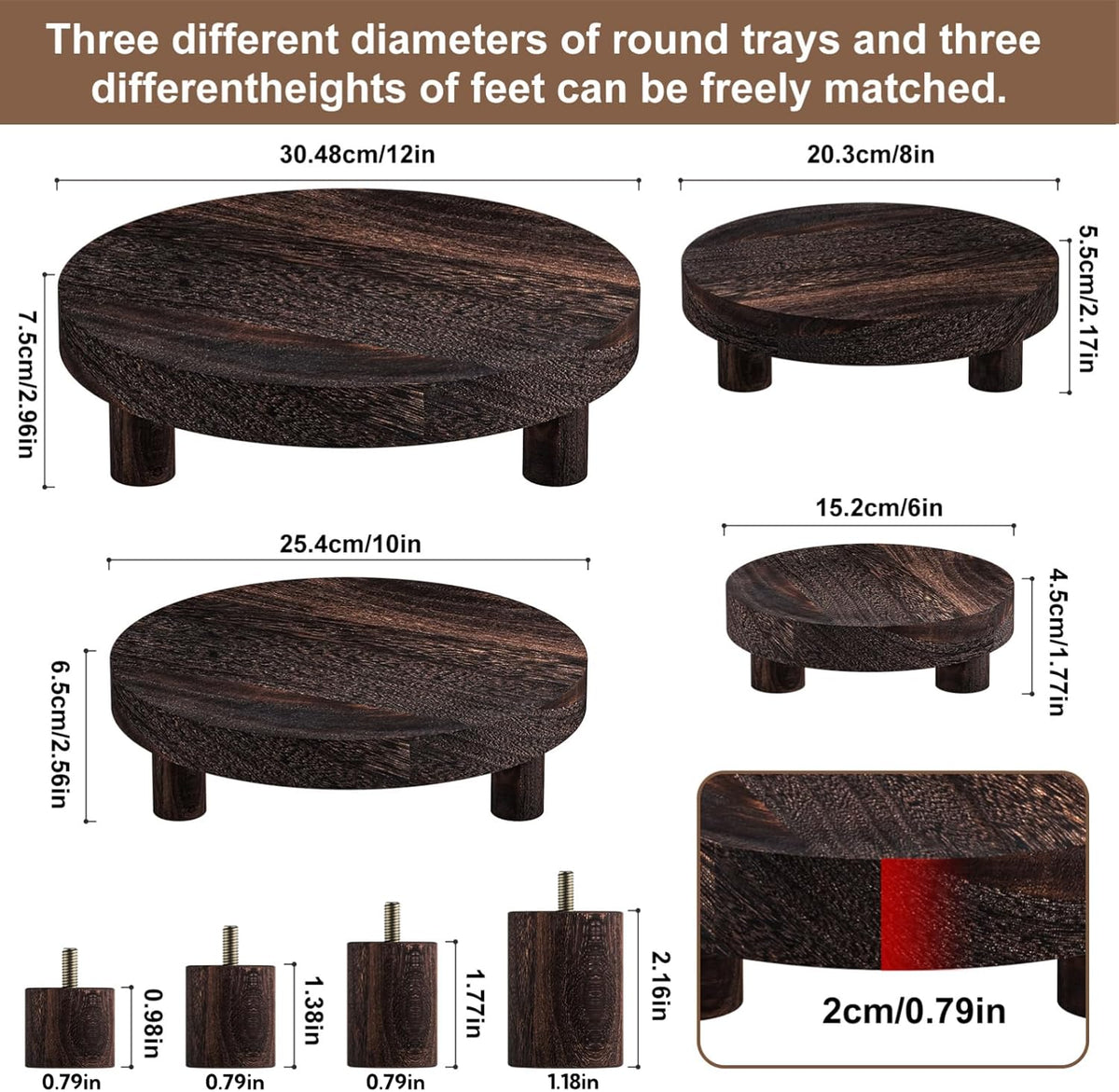 Wood Plant Stand Indoor Outdoor, 12/10/8/6" Round Wood Riser for Decor, Wooden Stool Display Stand