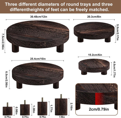 Wood Plant Stand Indoor Outdoor, 12/10/8/6" Round Wood Riser for Decor, Wooden Stool Display Stand