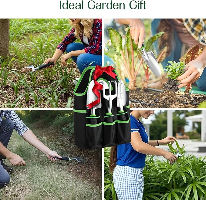 Housolution Gardening Tools Set, 8PCS Heavy Duty Garden Tools with Non-Slip Rubber Grip with Large