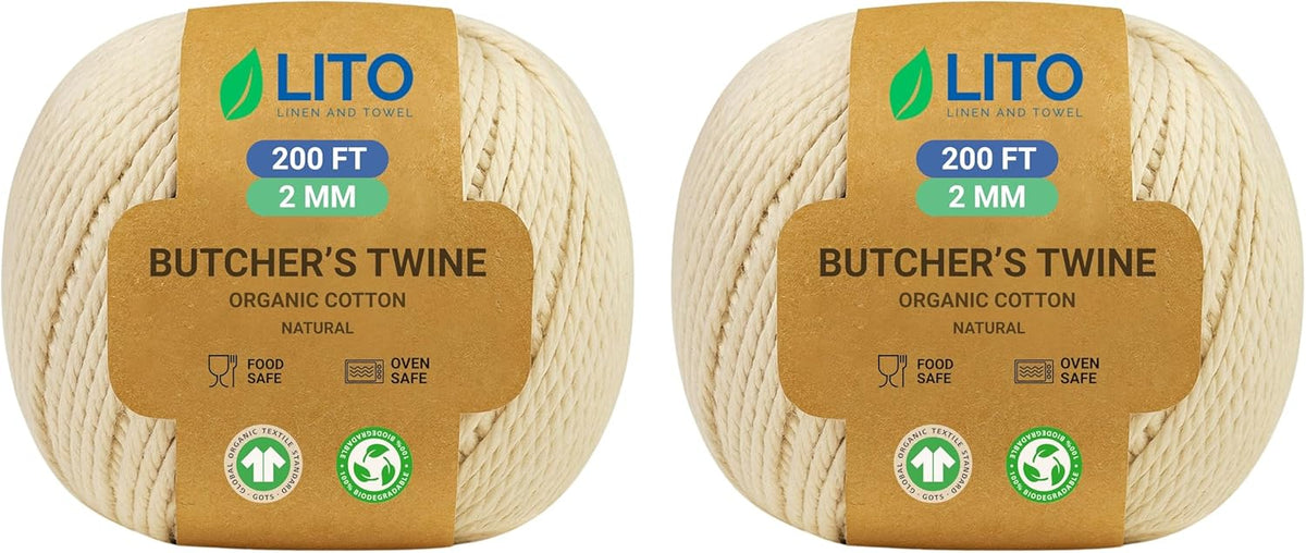 Organic Butcher’s Twine for Cooking & Trussing – 2mm Heavy-Duty Natural Cotton Kitchen Twine 400