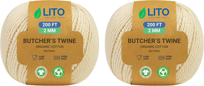 Organic Butcher’s Twine for Cooking & Trussing – 2mm Heavy-Duty Natural Cotton Kitchen Twine 400