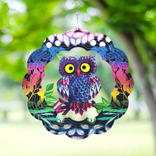 Wind Spinner Yard Art Garden Decor 3D Stainless Steel Metal Sculptures Owl Kinetic Hanging