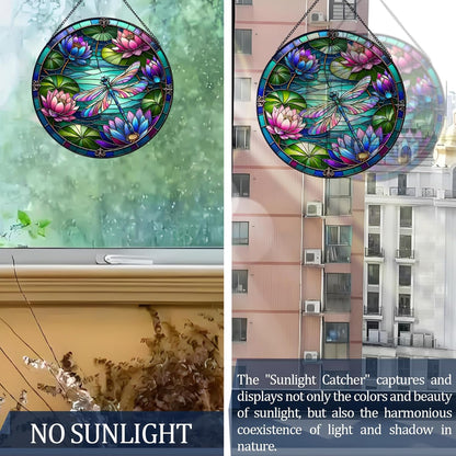 RIVEENY Dragonfly Stained Glass Window Hanging, Stained Glass for Windows,Dragonfly Sun Catcher