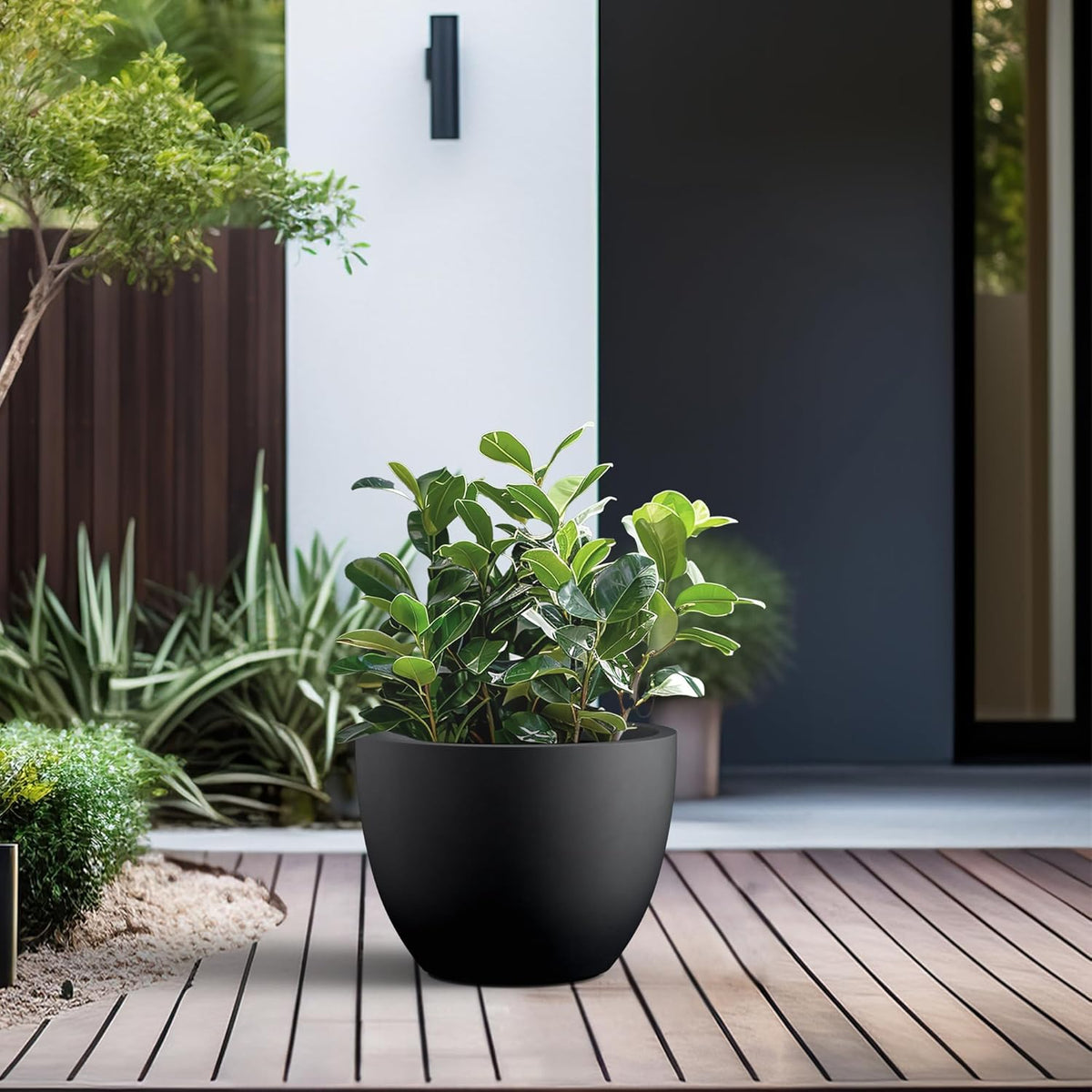 Kante 14.2 Inch Round Concrete Planter - Classic Large Indoor/Outdoor Plant Pot with Drainage Hole