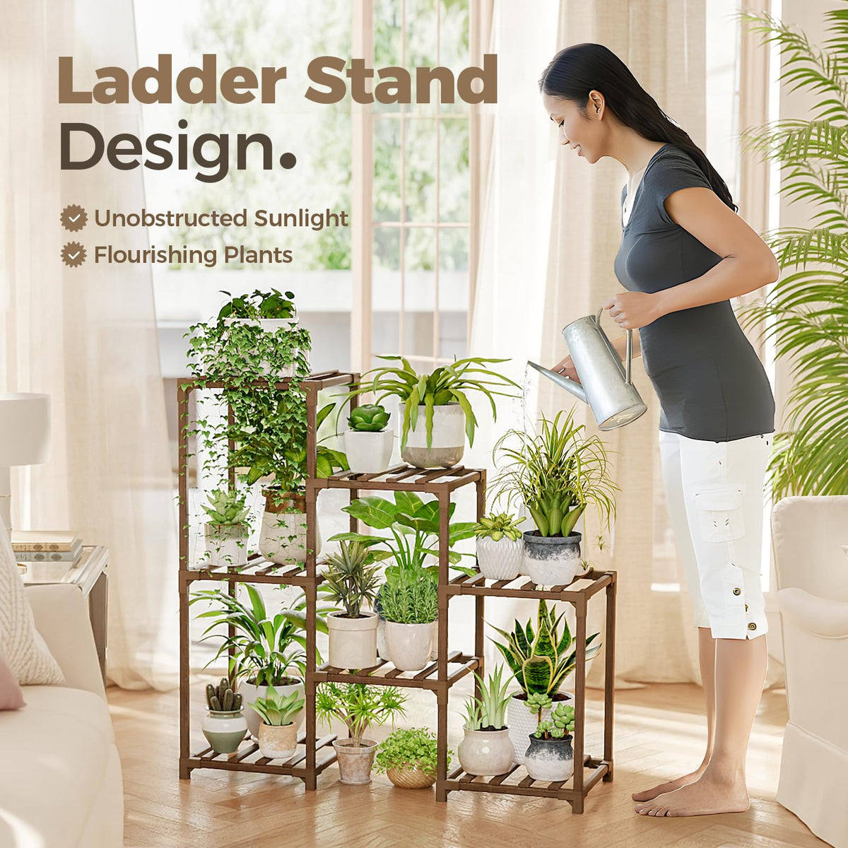 Bamworld Plant Stand Indoor Plant Shelf Outdoor Wood Plant Rack