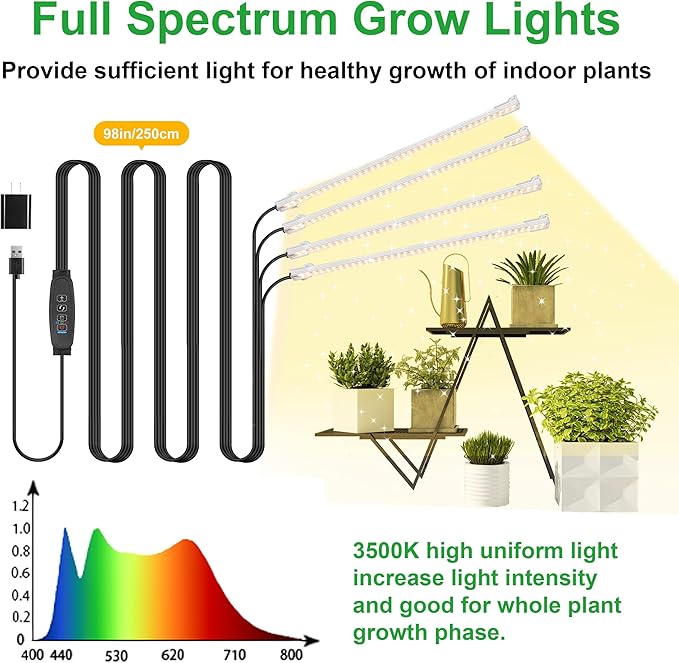 LED Plant Growing lamp Strips, Full Spectrum 3500K Grow Light for Indoor Plants with 3/9/12H Timer
