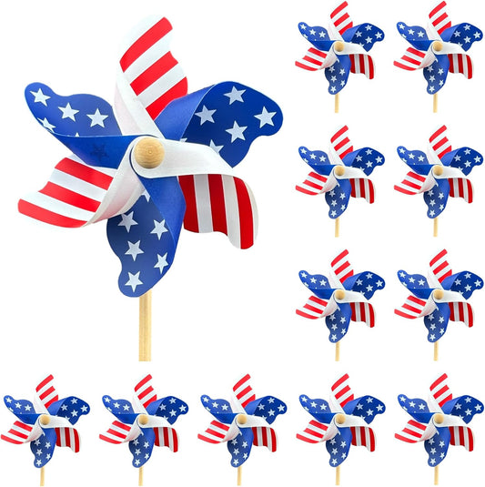 IiILittle 12 Pack Patriotic Pinwheels, No Assembly Required, American Flag Pinwheels, Wind Spinners