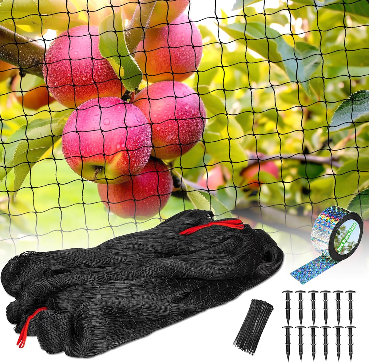 50'x50' with 2" Mesh Bird Netting for Chicken Coop with Bird Scare Tape, Hawk Nettings for Chicken