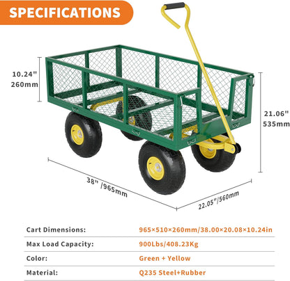 900 Lbs Garden Wagon, 2-in-1 Heavy-Duty Steel Garden Cart, with 10 Inch All-Terrain Tires and