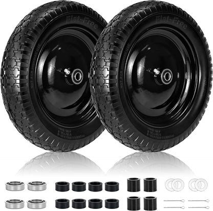 2 PCS 4.80/4.00-8 Flat Free Tire and Wheel, 14.5 Solid Wheelbarrow Tires, 5/8" 3/4" Bearings，3"-7"