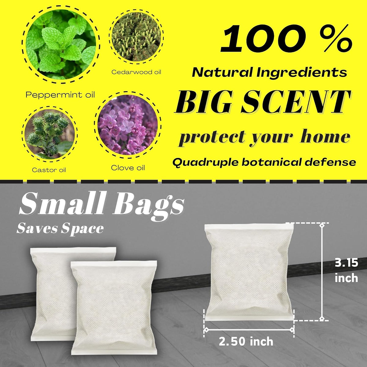 Mouse Repellent Pouches,Peppermint Oil Powered, Indoor Outdoor & Car Use, Natural Rodent Deterrent
