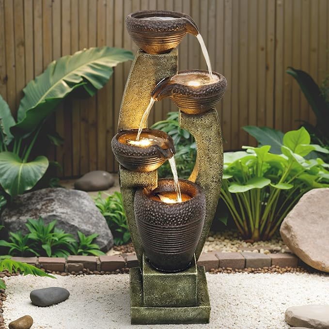 Naturefalls 40” H Modern Outdoor Fountain - 4 Crocks Outdoor Garden Fountains with Contemporary