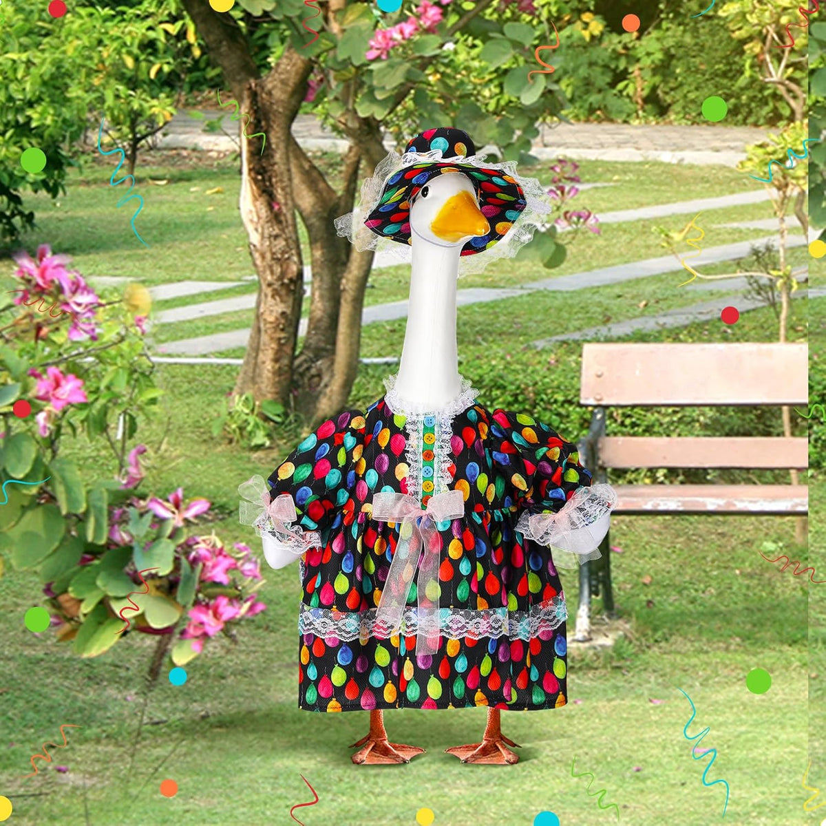 Suzile Happy Birthday Goose Outfit Dresses Clothes for 23" High Cement or Plastic Porch Goose