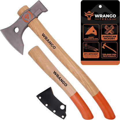 Titanium Camping Axe - 18" & 11.5" Wood Hickory Handles - Tomahawk Axe Hammer End - 2-Piece