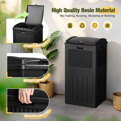 Devoko 33 Gallon Outdoor Trash Can with Dual Lid, Heavy Duty Waterproof Resin Garbage Bins Outside
