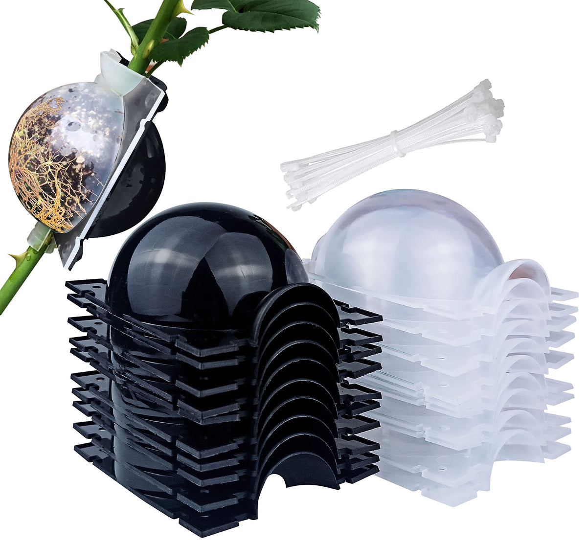 MIIIM 10 PCS Air Layering Propagation Kit with Zip Ties, Reusable Half Transparent Grafting Ball