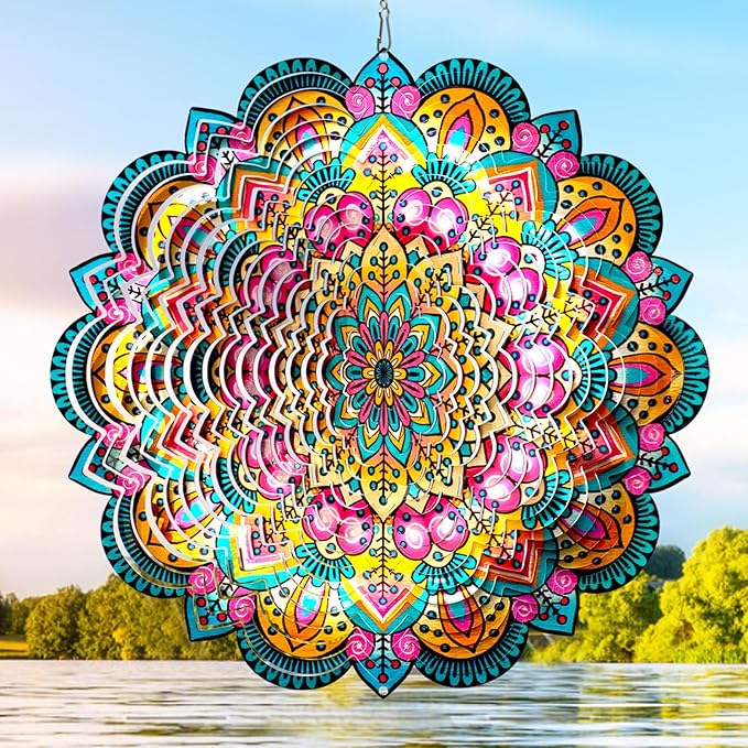 Wind Spinners Outdoor Mandala Lucky Star,Laser Cut Metal Kinetic Art Wind Spinner Gift for